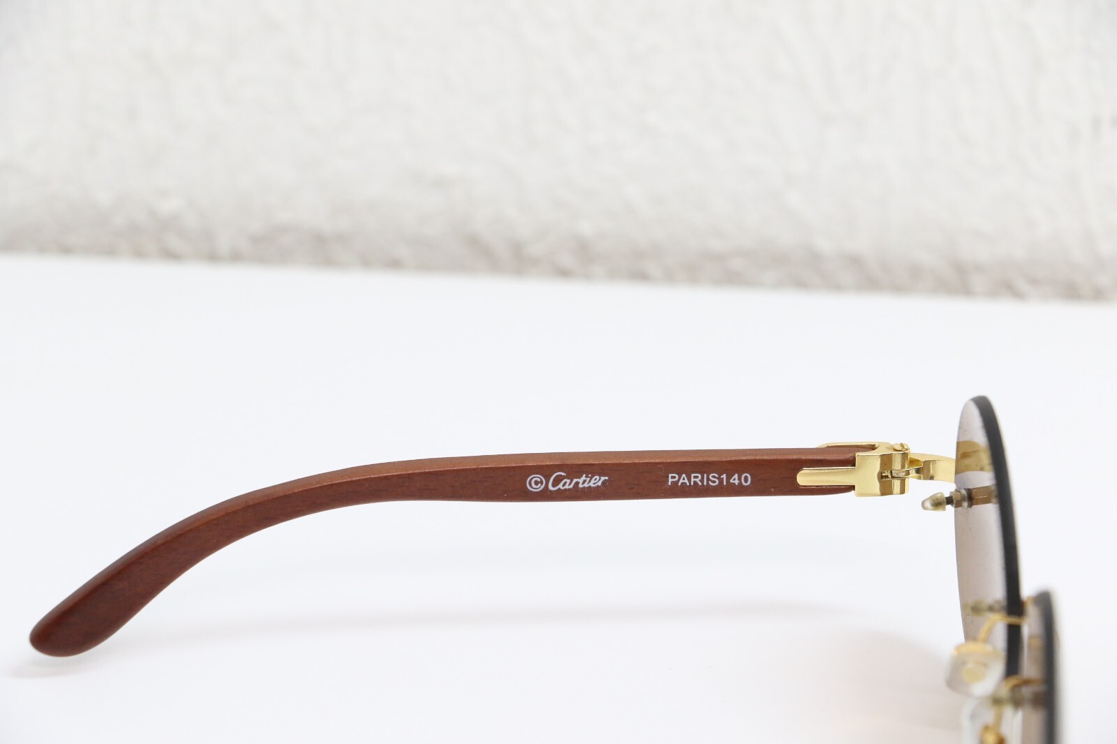 Cartier Rimless Men's Round Sunglasses Wood Arms/Gold… Gem