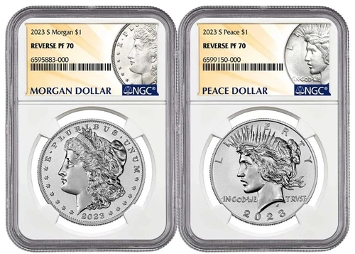 2023-S MORGAN & PEACE DOLLAR  REVERSE PROOF SET  NGC PF70 -  !