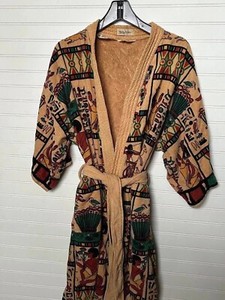 Vtg Roos Atkins STATE O MAINE Egyptian Hieroglyphics Velour Terry Bath Robe OS