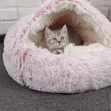 New Shell Shaped Semi-enclosed Cat Nest, Thickened Plush Cave Nest, Comfortable