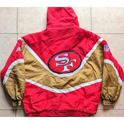 San Francisco 49ers 90s APEX puffer Wave jacket XL hood red gold