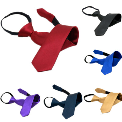 Lazy Necktie Boys Students Solid Casual Wedding Slim Zip Up Neck Tie New~J~