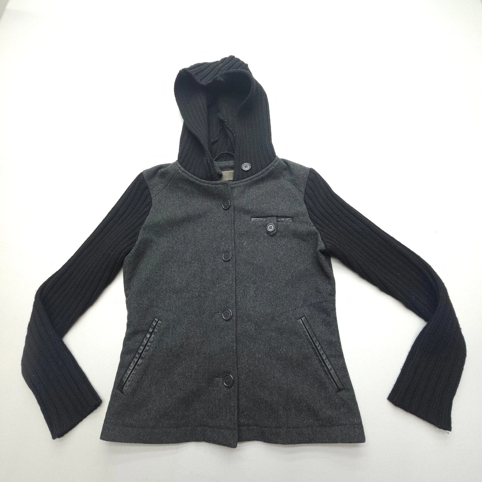 smartwool hooded merino wool button up black jacket