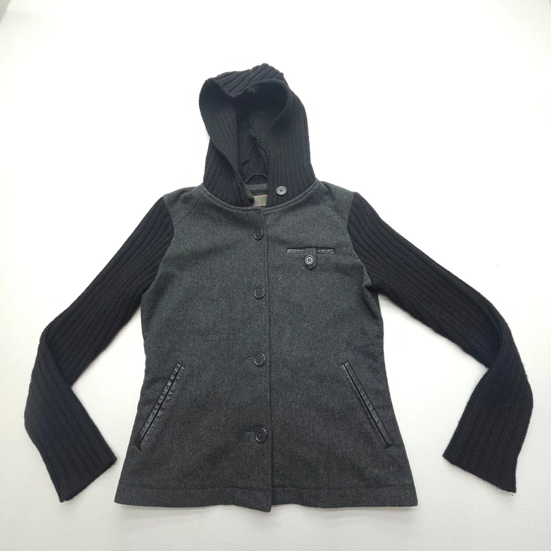smartwool hooded merino wool button up black jacket