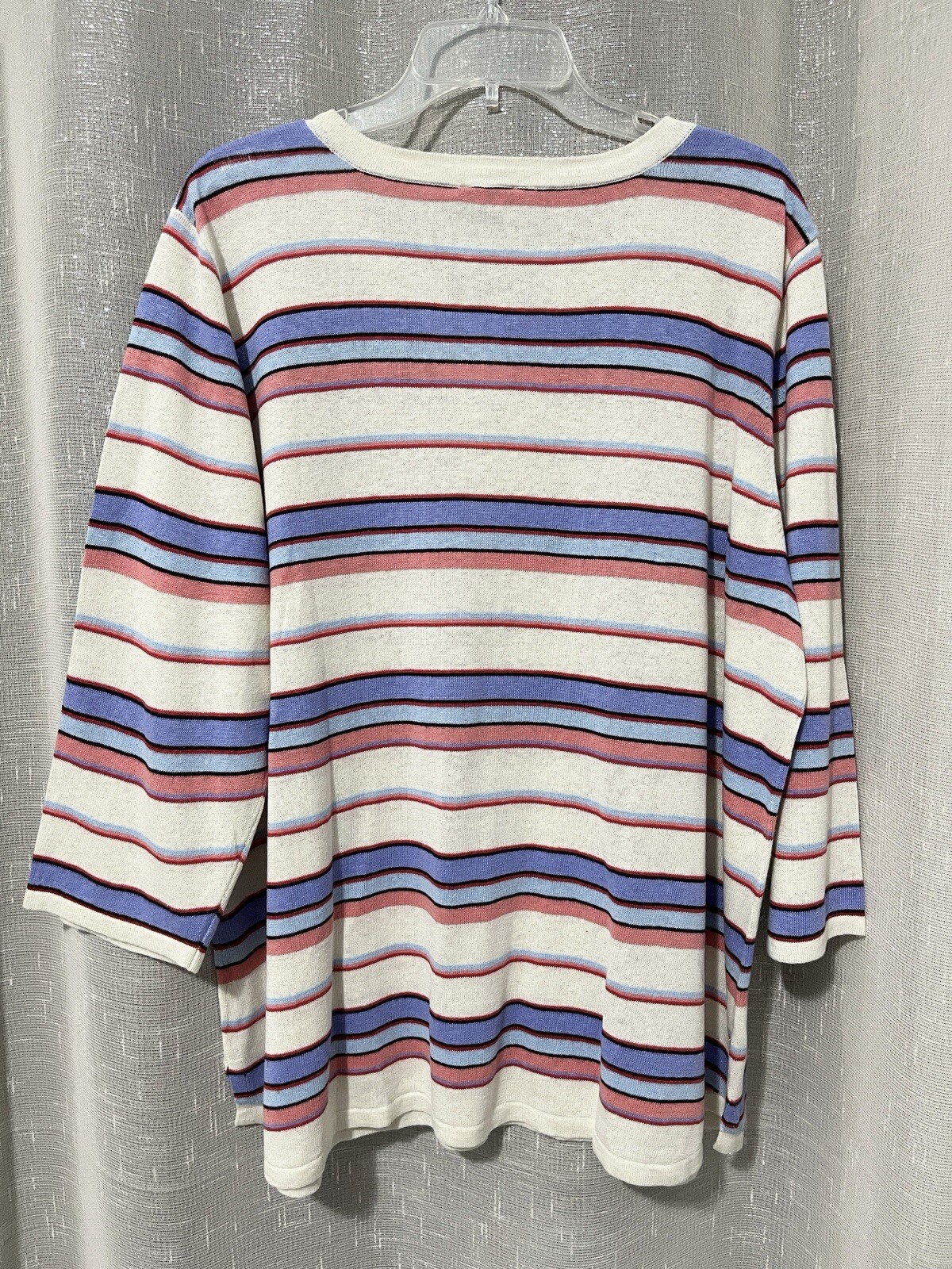 NWT TALBOTS 3X Petite P 3/4 Slv V-Neck Sweater Linen Blend Beige Blue Stripe $89