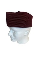 Men's Dark Red Handmade African Traditional Mesh / Velvet Chieftaincy Hat.