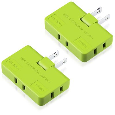 2 Pack 3-Way Flat Wall Plug Adapter AC Outlet Extender 2-Prong Swivel Wall Tap