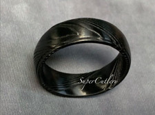 RUST RESISTANT Genuine Damascus Steel Men Wedding Ring Engagement Ring 8mm BLACK