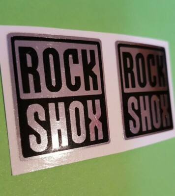 2x Rock Shox Logo Chrom/Schwarz Sticker Grafik Aufkleber für Bike MTB Dh Am XC