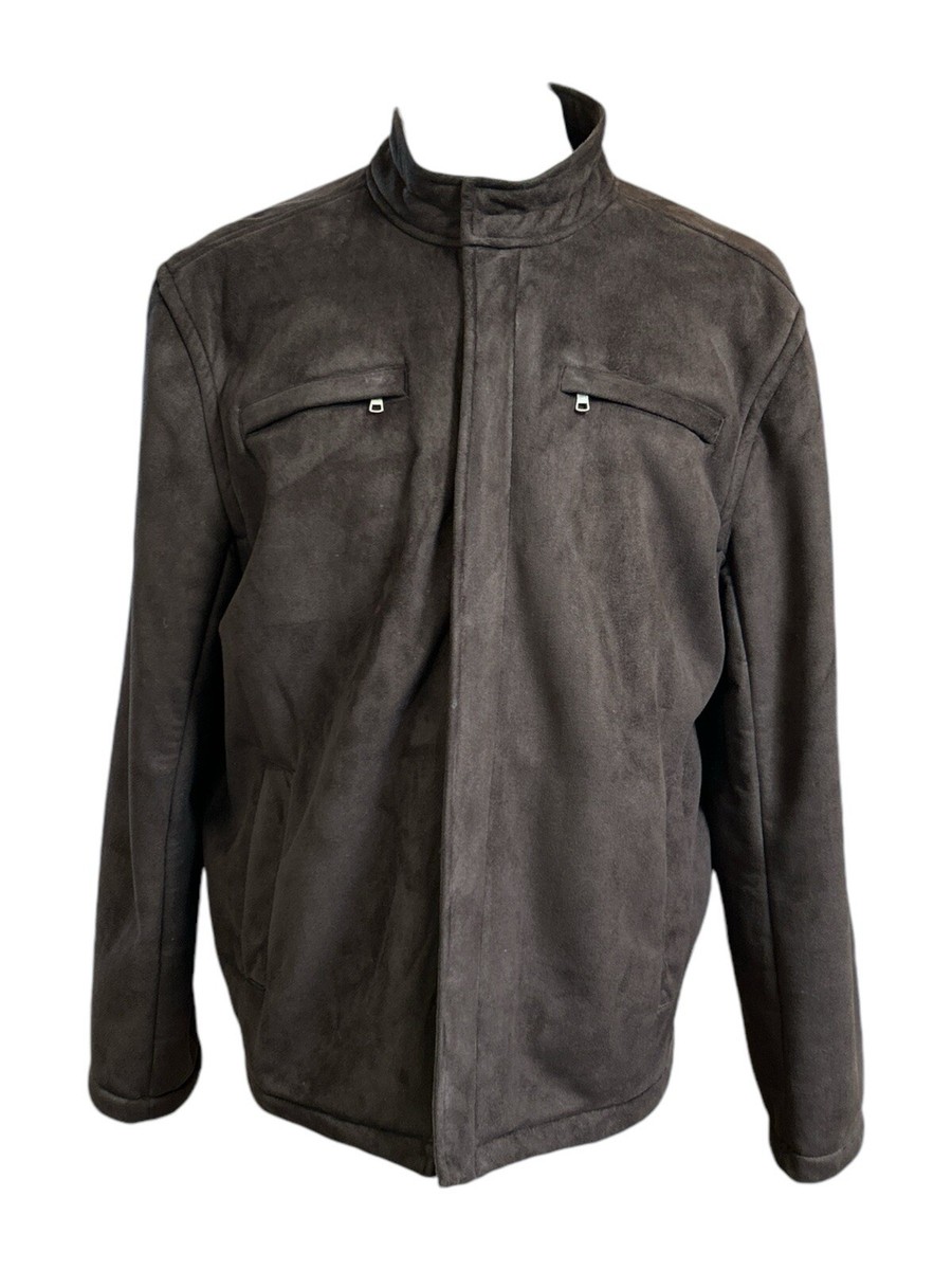 Claiborne Men's Brown Faux Suede Bomber Jacket Pockets Zip Up Size XL