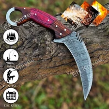 9.25'' Handmade Damascus Steel Hunting Sharp Modern Karambit Knife with Sheath