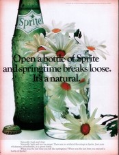 1968 Sprite Vintage Print Ad Springtime Breaks Loose Daisy Flowers Bottlecap