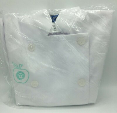 Official MasterChef Junior Embroided Teal Logo White Kids Chef Jacket & Chef Hat