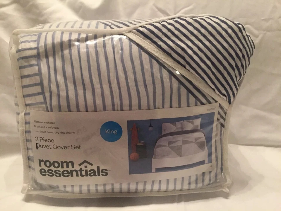 Funda nórdica a rayas azules y blancas Room Essentials 1 pieza ropa de cama tamaño king SIN FARSAS Foto 2 de 4