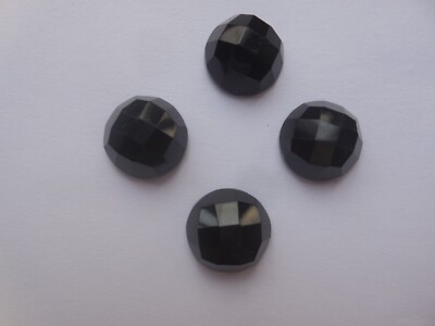 4 Stck. Schwarzer Onyx Rund Cabochon Facettiert Flache Rückseite 12 MM Schmuc...