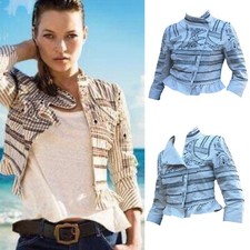Kate Moss Topshop Cream Black Embroidered Aztec Pinstripe Jacket Victoriana Uk12