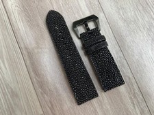 Black Stingray Leather Watch Strap Band. Size 16mm 18mm 20mm 21mm 22mm 24mm 26mm