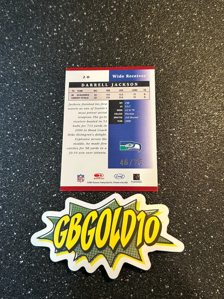 2001 Leaf Certified Materials - #20 Darrell Jackson Mirror Red /75 - Image 2 of 2