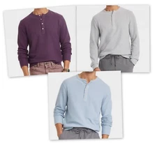 Long Sleeve Textured 4 Button HENLEY Shirts Goodfellow Purple/Blue/Heather Gray
