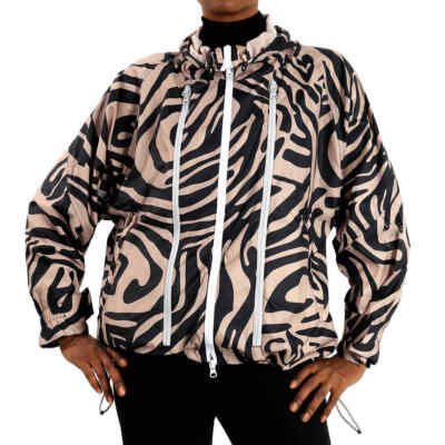Adidas By Stella McCartney ANIMAL-PRINT HOODED WINDBREAKER JACKE Ash Pearl/Black