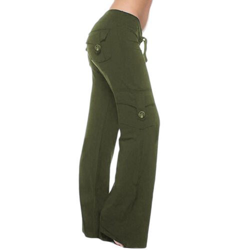 Women Cargo Pockets Wide Leg Pants Drawstring Elastic Waist Casual Yoga Trousers - Picture 12 of 25