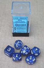 Rare Chessex CHX 26006 OOP Blue Glitter Sparkle White Pips Numbers 6 Dice Set