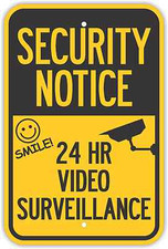 12"X18" SECURITY NOTICE 24 HR VIDEO SURVEILLANCE SIGNS Heavy Duty Metal Yellow