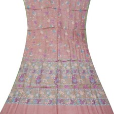 Namaste Vintage Pink Sarees 100 Pure Silk Floral Printed Sari 6YD Craft Fabric