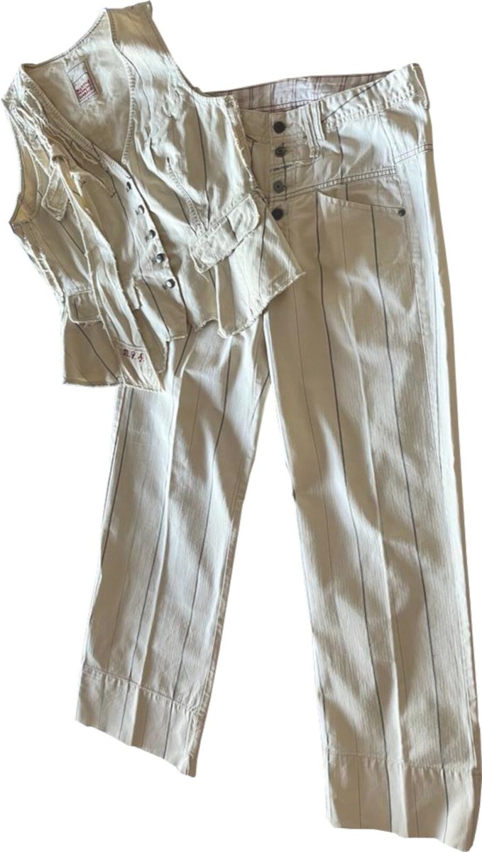 Ensemble Gilet + Pantalon Marithé Et François Girbaud - Taille 36, Beige Imprimé - Occasion TB