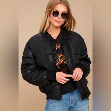 Lulu's Cheap Monday Risky Black Puffer Bomber Jacket, Size Xs