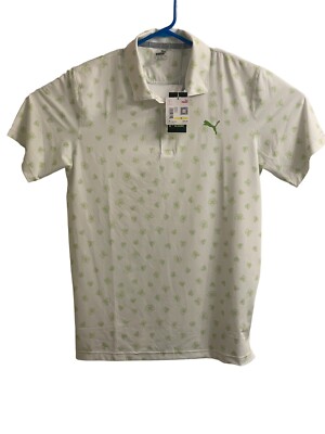 Puma Mens M Golf Polo Shirt Spring Pattern Mattr White Green 532981 04