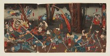 Utagawa Kuniyoshi Edo Period Japanese Noh play Woodblock Print - Triptych Framed
