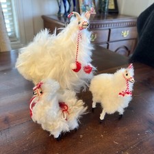 Alpaca Family Fur Figure Lot Of 3 Made In Peru Decor Display Real Alpaca Fur