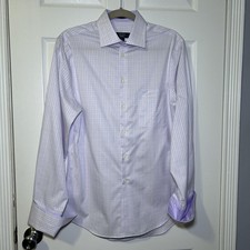 Pronto Uomo Dress Shirt Men's 15 32/33 Purple Check French Cuff Egyptian Cotton