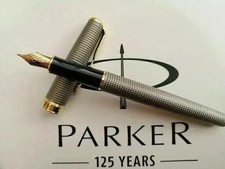 Parker Sonnet Series Grey Gird/Gold Clip Fine (F) Nib Fountain Pen No Box