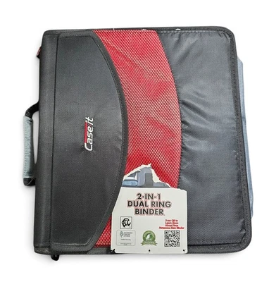 Case-It Black Red 2in1 Dual 1.5 in D Ring Zippered Binder Pencil Pouch Strap 3in - Image 1 of 4