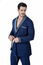 Mens Short Dress Jacket Robe With Pockets Warm Cotton NAVIGATE