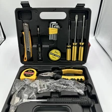 Compact Household Tool Kit Set w/ Case Screwdrivers Pliers Hammer Tape Measure