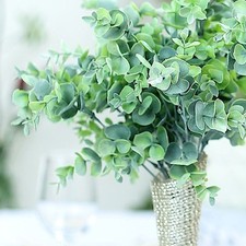 6 Bushes FROSTED GREEN 14" tall Eucalyptus Artificial Greenery Wedding Bouquets