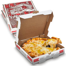 White-Red Cardboard Pizza Boxes 10" x 10" x 1.75" - Depth B-Flute Corrugated Piz