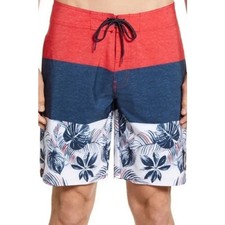 Travis Mathew Board Shorts Palm Tropical Colorblock Drawstring Red Blue Large