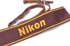 Top mint Vintage Nikon Camera Neck Strap Brown Yellow Metal Parts JapanOriginal