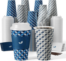 16 Oz Coffee Cups with Lids 100 Pack, Disposable Hot Paper Coffee