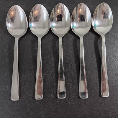Set Of 5 Reed & Barton ''Porto Santo Stefano'' 18/0 Stainless Steel Soup Spoons