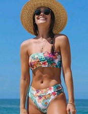 Sale - New stunning Tropical Floral Print Bandeau Bikini With High Leg Size 8