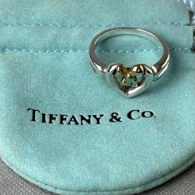 Tiffany & Co. 1991 Heart Bow Ribbon 18K Gold 750 Silver 925 Size