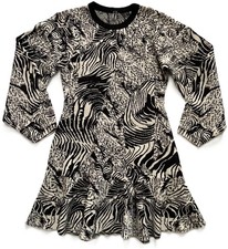 ANTHROPOLOGIE Black & White Print Pullover Ruffle Sweater Knit Dress Womens M