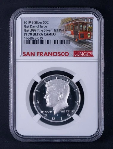 2019-S Silver Kennedy Half Dollar Proof FDOI PF70 UCameo San Fran Label BB115