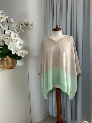 100% ORIGINAL DUFFY PONCHO PULLOVER BEIGE MINTGRÜN KASCHMIR GR. S-M / WIE NEU !