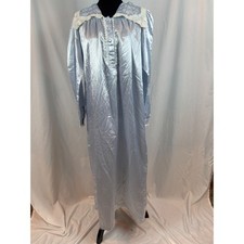 Delicates Light Blue Satin Nightgown Embroidered Lace Collar Long Sleeve Small
